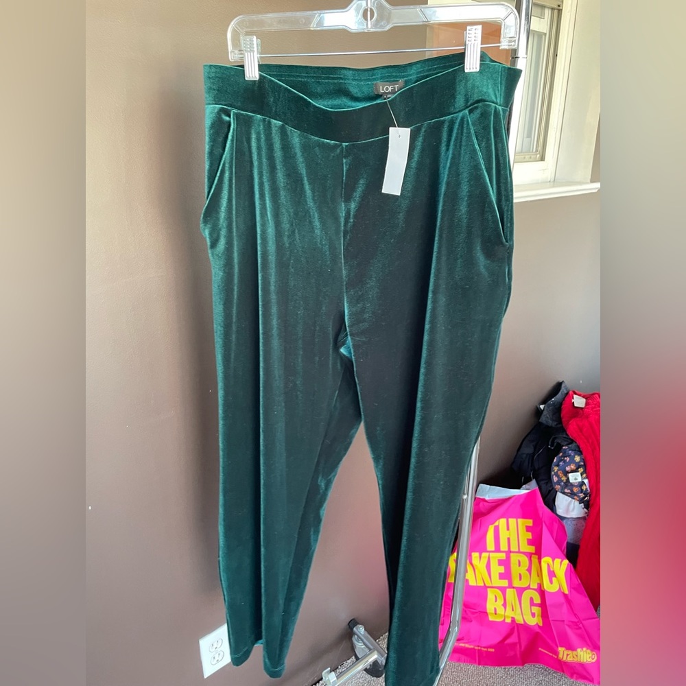 Loft NWT green velvet pants size L